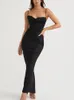 Casual jurken vrouwen sexy satijnen korset bodycon maxi jurk zijdeachtige spaghetti -band push omhoog visbeen ruches avondfeest lang lang