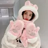 Hats Scarves Sets Ladies Cute Winter Cute Bunny Ears Hat Scarf and Gloves All-in-one Hooded Headgear Girls Thick Warm Scarf Gloves Three-piece Set 231118