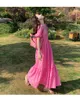 Vestidos casuales de mujer de alta calidad con cuello en V puff manga corta color rosa suelto sirena maxi vestido largo S M L XL