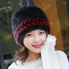 Beanies 2023 Ryssland Winter Real Fur Hat Women äkta Rex Mink Good Elastic Knitted