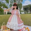 Vestidos casuais kawaii verão mulheres rosa punk estilo vintage renda quadrada colarinho curto vestido de manga curta feminina preta tração midi