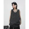 Mens Tank Tops High Street Black Washed Distressed Vest Men Summer Fashion Thin Perforated Solid Color Sleeveless Bottom Shirt Baggy 230419