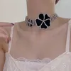 Chaînes De Luxe Strass Noir Émail Fleurs Collier Ras Du Cou Pour Les Femmes Cadeau Grand Floral Clavicule Chaîne Collier Cou