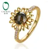 Clusterringen 14kt geel goud 0,99ct ronde gesneden rokerige topaz en 0,13ct h si diamanten verlovingsring