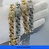 Collier Hip Hop For Mens Gold Chain Iced Out Cuban Chains Bracelet 12 mm Intervalle pour hommes et femmes Collier hiphop