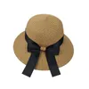 Breda brimhattar 2023 Mother Kids Straw Hat Baby Girl Big Bow Beach Cap Summer Sun Women Hucket Panama Caps