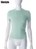 女性用Tシャツシースタイル2023春の半袖女性ソリッドシンプルなカジュアルソフトオールマッチベーシッククロップトップティーサマーファッション230419
