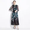 Urban Sexy Women Dresses Summer Holiday Long Flowy Dress Runway Women's Mesh Lantern Sleeve Floral Print Black Vintage Party Vestidos Vacation Feminino 2024