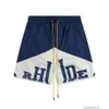 Designer Short Fashion Casual Clothing Beach Shorts Rhude Letter Print Two-Color Stitching High Street Drawstring Sweatpants Shorts Lose Casual Pants Summer