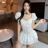 Sıradan Elbiseler 2023 Moda Fransız Puflu Kollu Beyaz Elbise Bahar Yaz Seksi Tek Parçalı Lolita Koreli Kadın Giysileri