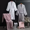 Acessório de banho Conjunto de algodão de algodão de espessura longa Terry Robe Kimono Men Waffle Toard Robo de Toalha Plus Sleepwear Mulheres Vestidos de Vestido de Mulheres