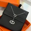 Luxury Pendant Necklace Top S925 Sterling Silver Double Round Circle Pig Nose Brand Designer Charm Choker för kvinnor med Box Party Gift Jewelry