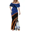 Sukienki na co dzień Hawajska palma Samoa Tribal Style Print Off-The-Shoulder Krótki rękaw Fishtail Dress Women Leisure Summer Shopping Trip