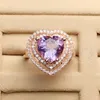 Clusterringen Natural Real Amethyst Love Heart Style Ring 925 Silver 3.5ct Big Gemstone Fine Jewelry #R981506