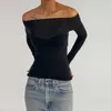 Women's T Shirts Off Shoulder See Through Mesh Women's T-shirt Spring 2023 Y2k Tops Long Sleeve Crop Tees Streetwear Sexy Ruched White