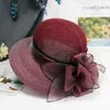 Wide Brim Hats Hoilday Floppy Women Straw Hat 2023 Summer Ladies Solid Beach Foldable Bow Flower Sun Swimming Cap