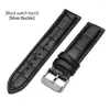 Watch Bands Leather Watchband Crocodile Pattern Strap Universal Butterfly Buckle Band Steel 20mm