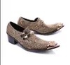 Золотой металл заостренные пальцы кова кова кожа змей T Сценя обувь для мужчин мода Большой размер 38-46 джентльменные туфли обувь