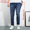 Zomer jeans lange mannen dun extra lange 115 cm mode mode rechtblauwe blauwe jongens uitgerekt denim broek slanke fit mannelijke cowboybroek