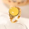 Cluster Rings Baifuming S925 Sterling Silver Gold-plated Natural Amber Ring Fashion All-match Love Egg Noodles Ladies