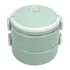 Vaisselle Ensembles Vert Portable En Acier Inoxydable Thermique Isolé Riz Noddles Boîte À Lunch ConteneurDouble Couche