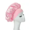 Solid Color Satin Wide Band Night Hat For Women Girl Elastic Sleep Caps Bonnet Hair Care Fashion Accessories I0419