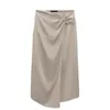 Spódnice Spring Women's All-Match High talia Solidna kolorowa spódnica z jedwabną satynową konsystencją