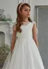 Flicka klänningar vit satin tyll lång ärmlös prinsessklänning första bröllop brudtärna födelsedagsfest firande anpassad underbar