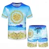 Herrspårar 2023 Men's Tracksuit 2 -stycke Set Summer Golden Flower Suit Kort ärm T -skjorta och shorts Casual Fashion Men Swimming