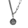 Pendentif Colliers Rétro Thai Argent Ange Coin Plaqué Bijoux Carte Ronde Hip Hop Épissage Asymétrique N102