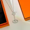 Luxury Pendant Necklace Top S925 Sterling Silver Double Round Circle Pig Nose Brand Designer Charm Choker för kvinnor med Box Party Gift Jewelry