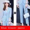 Pantaloni a due pezzi da donna 2023 Primavera formale da donna Blazer con volant Abiti da lavoro da donna con set Abbigliamento da lavoro Giacca da ufficio estiva