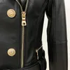 Veste en cuir simili cuir pour femme de haute qualité est Designer Jacket Boutons de lion pour femme Veste en simili cuir Veste de motard pour moto 231118