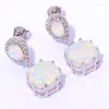 Stud Earrings Classic Square White Fire Opal Cubic Zirconia 925 Silver Needle Wholesale Fashion For Women Birthstone Jewelry Earring