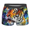 Underbyxor tiger blommor kinesiska ord boxer shorts för män 3d tryckt manlig djur kung underkläder trosor trosor sträcker sig