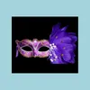 Party Masks Colored Ding Feather Gem Pearl Mask Fashion Women Halloween Mardi Gras Carnival Easter Christmas Costume Drop Delivery H Dhrpg