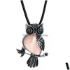 Pendant Necklaces Qimoshi Natural Stone Owl Men And Women Fashion Cure Halloween Energy Necklace Gift Drop Delivery Jewelry Pendants Dhf5D