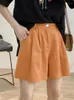 Kvinnors shorts bomull Kvinnor Summer Löst koreanska solida breda ben Hög midja Style Casual Ladies