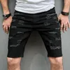 Herren Jeans Sommer Herren High Street Ripped Denim Shorts Stilvolle Löcher Solide Lässig Gerade Strand