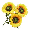 Decorative Flowers Artificial Silk Cloth Multipurpose Wedding Fake Sunflower 3 Head Home Pastoral Living Room DIY Colorful With Leaves