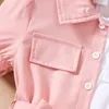 Robes de fille Prowow 2 6Y Enfants Filles Rose Blanc Patchwork Polo Shirt Robe Pour Blouses Avec Ceinture Été Enfants Vêtements 230418