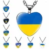 Chains Ukraine Flag Heart Necklace Crystal Ukrainian National Symbol Glass Cabochon Pendant Choker Necklaces For Women Jewelry Gifts