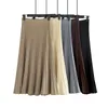 Skirts HLBCBG Vertical Striped knitted Women Sweater Skirt Elastic Band Pleated Midi Skirts Chic High Waist A-line Skirts Female 230419