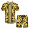 Herren Trainingsanzüge 2023 Herren Trainingsanzug 2-teiliges Set Sommer Golden Flower Anzug Kurzarm T-Shirt und Shorts Lässige Mode Männer Schwimmen