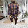 Autumn Designer Tracksuit Men Set Sweat Suits Gentlemen Sports Suit Zipper Plaid Jackets och joggerbyxor 2 stycken/Set Men Casual Stand Collar Jacket Sporting Sate Suit