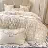 Set di biancheria da letto Romantica principessa francese Set 1000TC Cotone egiziano Fiore Ricamo Volant di pizzo Copripiumino Lenzuolo Federe