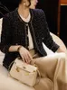 Women's Suits Blazers CJFHJE All Match Tweed Coat Female Elegant O Neck Cropped Jacket Women Spring Autumn Korean Fashion Pockets Outwear Clothing 231118