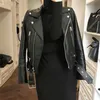 Women's Leather Faux Motorcycle Jacket High Quality Fauxe Sheepskin Short Spring 230418