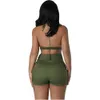 النساء المسارات قطعتين مجموعة مصممة 2023 Slim Sexy Chest Wrap Pocket Shorts Suits 3 Colors