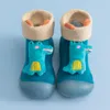Premiers marcheurs bébé garçon chaussettes avec semelles en caoutchouc tout-petits chaussure chaussette anti-dérapant enfants filles coton rayé extérieur intérieur pantoufles rayure
